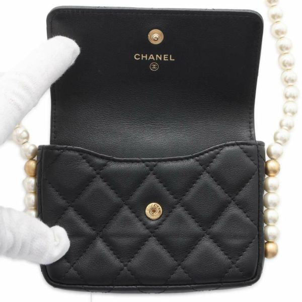 シャネル ショルダーバッグ フェイクパール マトラッセ ココマーク ラムスキン CHANEL ミニバッグ 黒