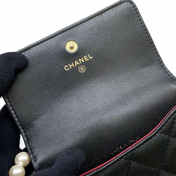 シャネル ショルダーバッグ フェイクパール マトラッセ ココマーク ラムスキン CHANEL ミニバッグ 黒