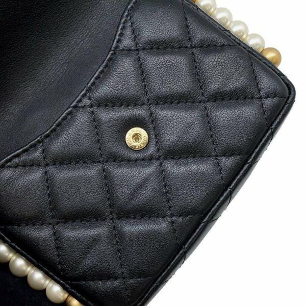 シャネル ショルダーバッグ フェイクパール マトラッセ ココマーク ラムスキン CHANEL ミニバッグ 黒