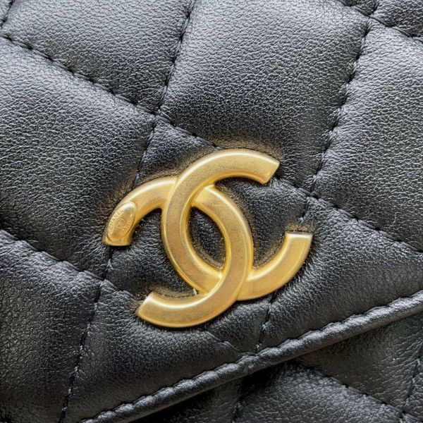 シャネル ショルダーバッグ フェイクパール マトラッセ ココマーク ラムスキン CHANEL ミニバッグ 黒