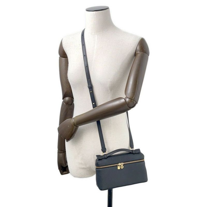 ロロピアーナ ハンドバッグ エクストラ・ポケット・ポーチ L19 レザー FAN4045  Loro Piana 2wayショルダー 黒