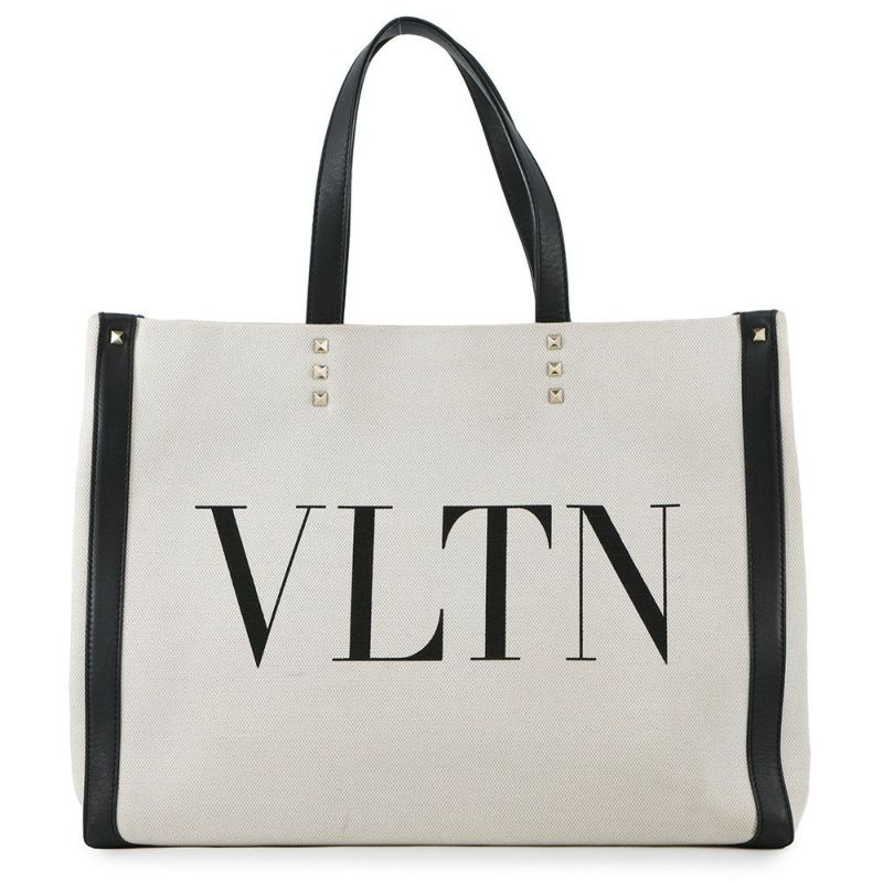 ヴァレンティノ・ガラヴァーニ トートバッグ VLTNロゴ ロックスタッズ キャンバス/レザー TW2B0D21FWB VALENTINO
