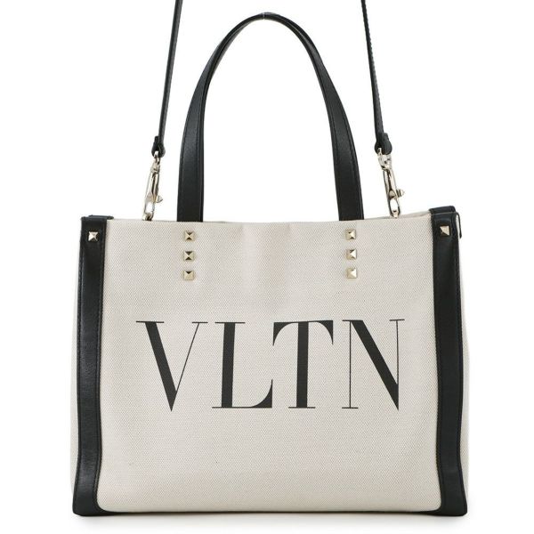 ヴァレンティノ・ガラヴァーニ トートバッグ VLTNロゴ ロックスタッズ キャンバス ZW2B0H19FWB VALENTINO 2way