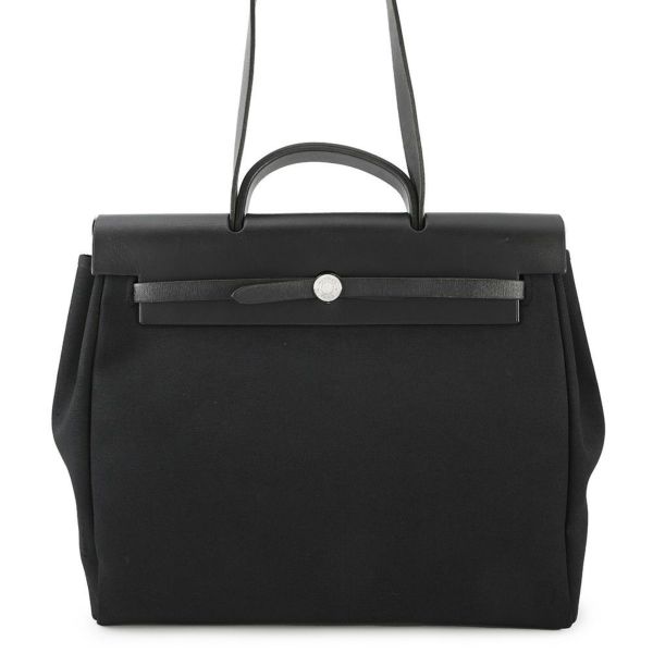 エルメス ショルダーバッグ エールバッグMM ブラック/シルバー金具 トワルオフィシエ/レザー □G刻印 黒