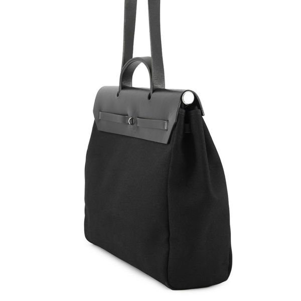 エルメス ショルダーバッグ エールバッグMM ブラック/シルバー金具 トワルオフィシエ/レザー □G刻印 黒