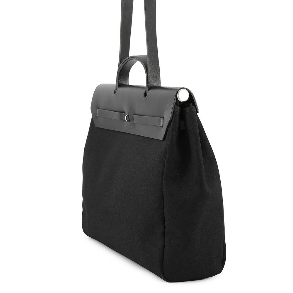 エルメス ショルダーバッグ エールバッグMM ブラック/シルバー金具 トワルオフィシエ/レザー □G刻印 黒