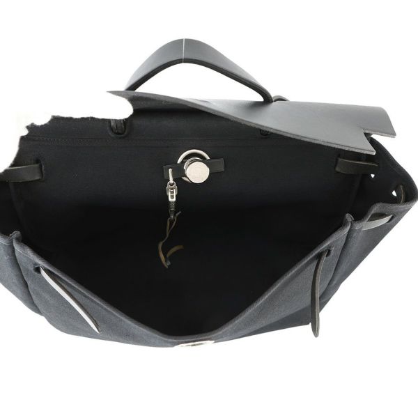 エルメス ショルダーバッグ エールバッグMM ブラック/シルバー金具 トワルオフィシエ/レザー □G刻印 黒