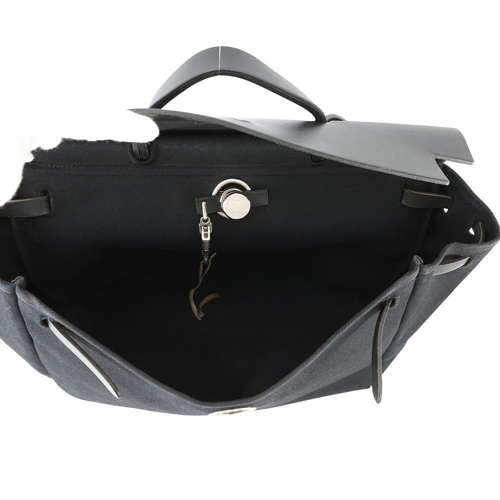 エルメス ショルダーバッグ エールバッグMM ブラック/シルバー金具 トワルオフィシエ/レザー □G刻印 黒