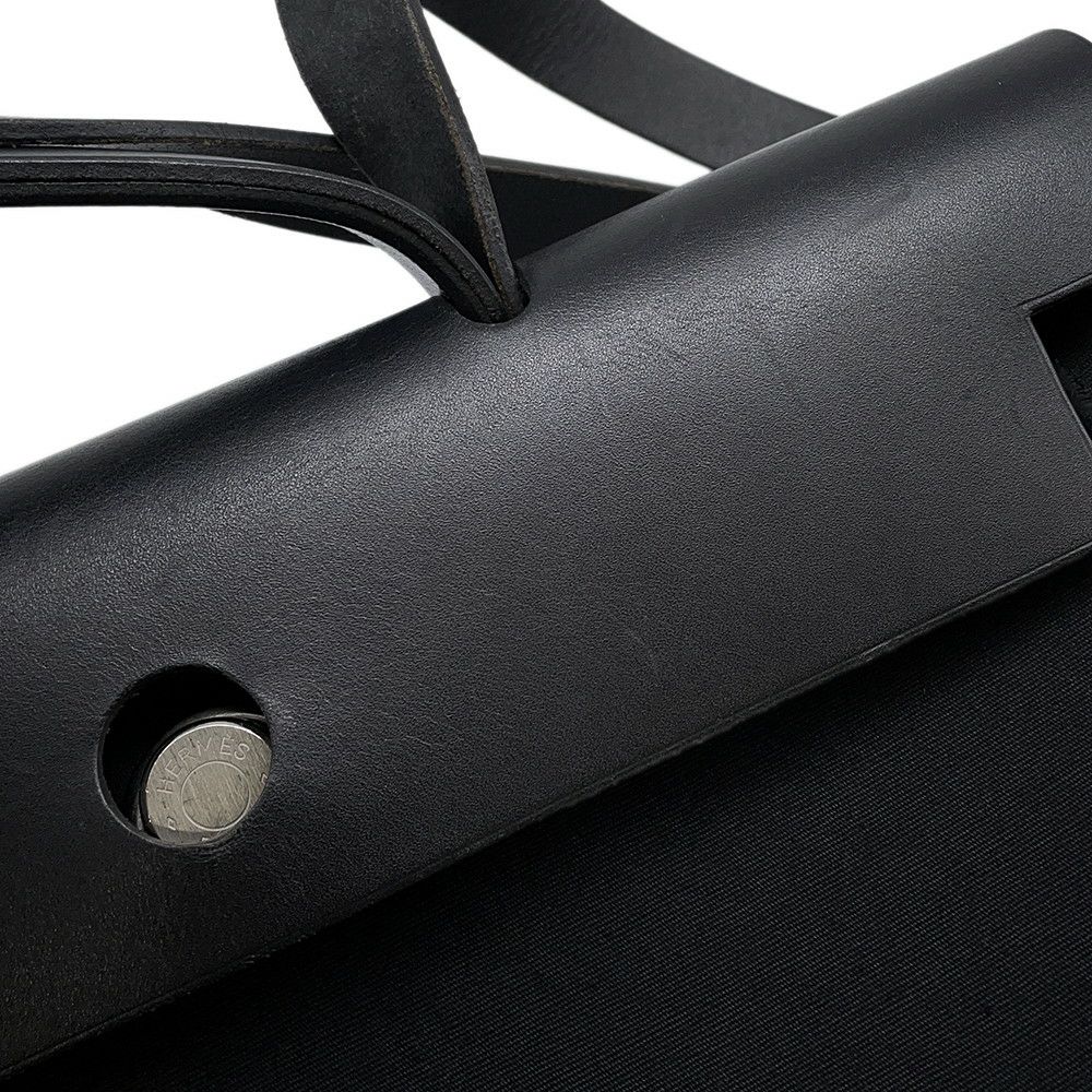 エルメス ショルダーバッグ エールバッグMM ブラック/シルバー金具 トワルオフィシエ/レザー □G刻印 黒