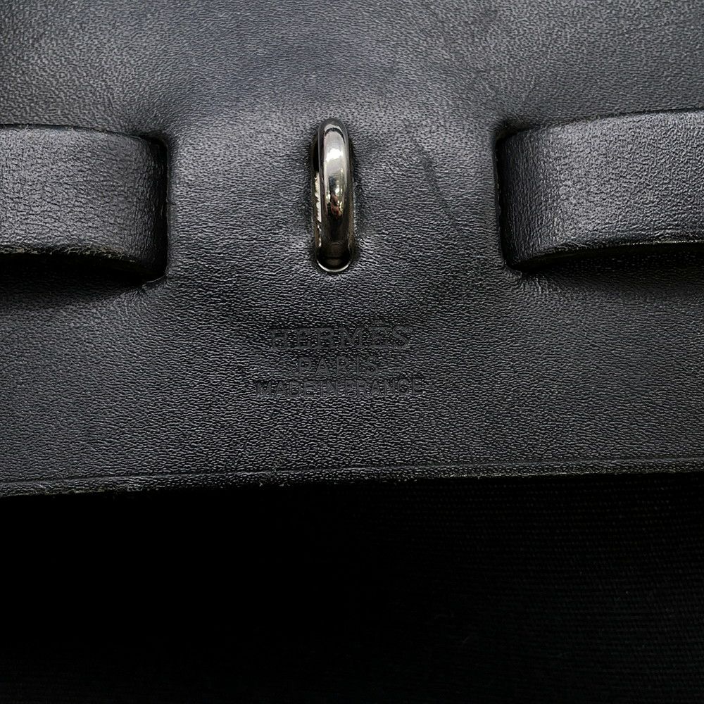 エルメス ショルダーバッグ エールバッグMM ブラック/シルバー金具 トワルオフィシエ/レザー □G刻印 黒