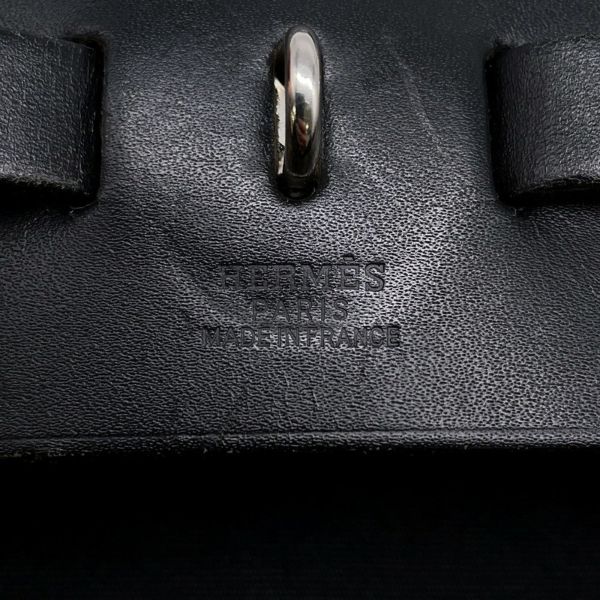 エルメス ショルダーバッグ エールバッグMM ブラック/シルバー金具 トワルオフィシエ/レザー □G刻印 黒