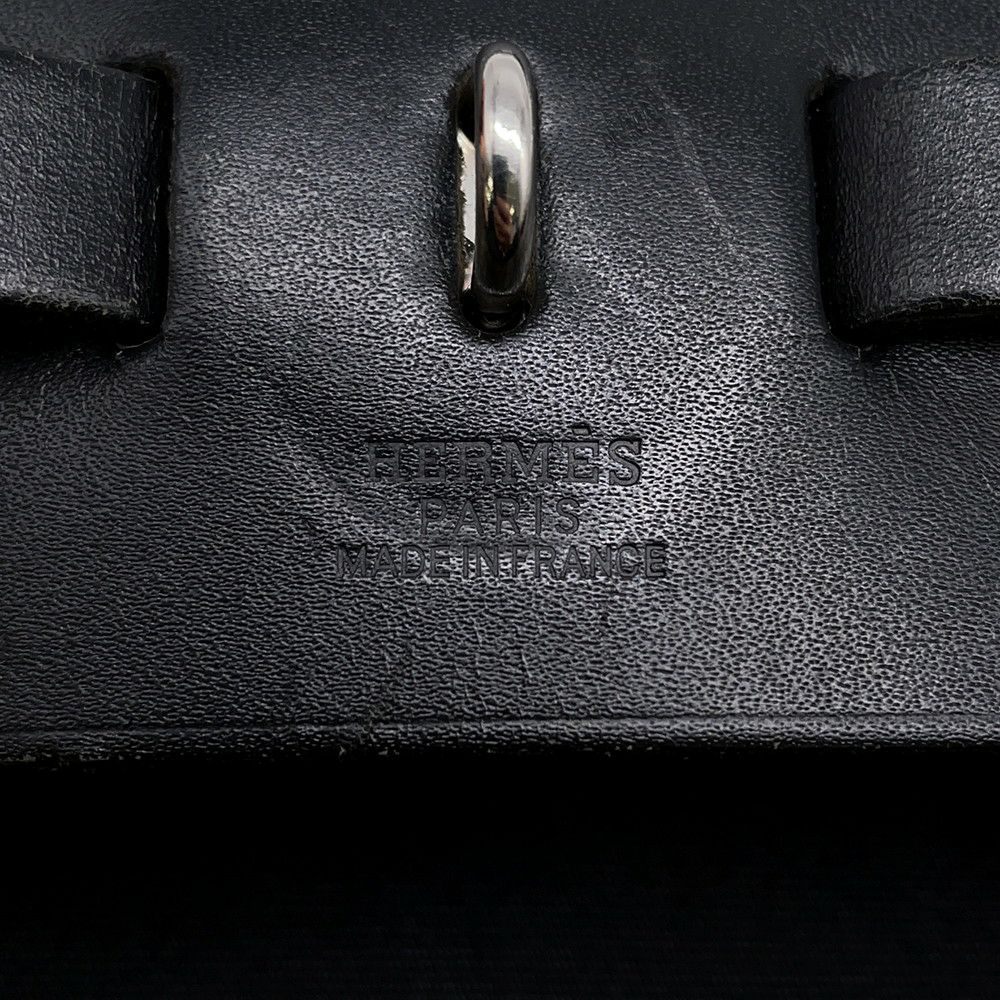 エルメス ショルダーバッグ エールバッグMM ブラック/シルバー金具 トワルオフィシエ/レザー □G刻印 黒