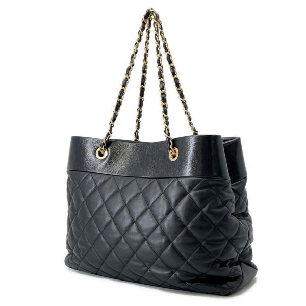 シャネル チェーントートバッグ マトラッセ ココマークターンロック レザー CHANEL 黒