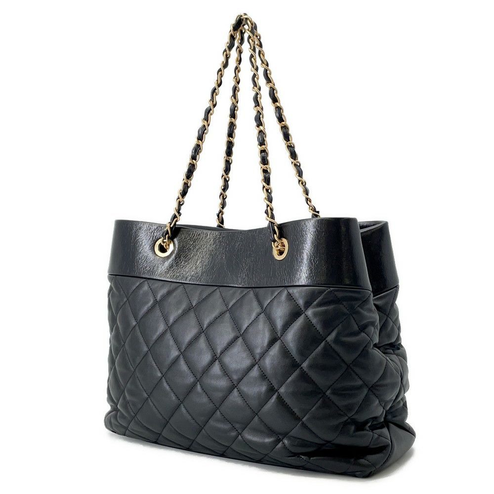 シャネル チェーントートバッグ マトラッセ ココマークターンロック レザー CHANEL 黒