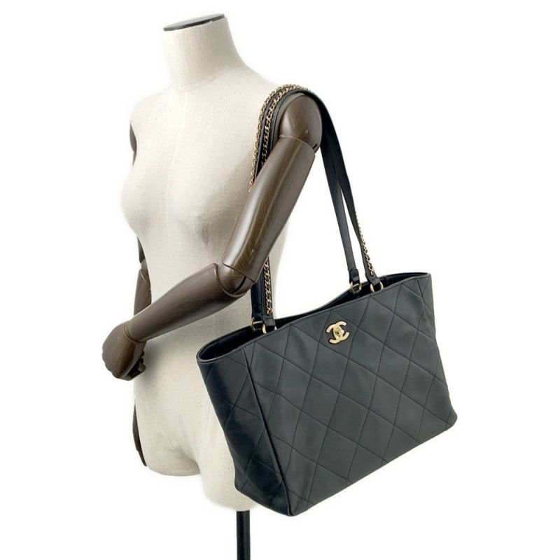 シャネル トートバッグ マトラッセ ココマーク ショッピングバッグ カーフレザー AS3537 CHANEL 黒