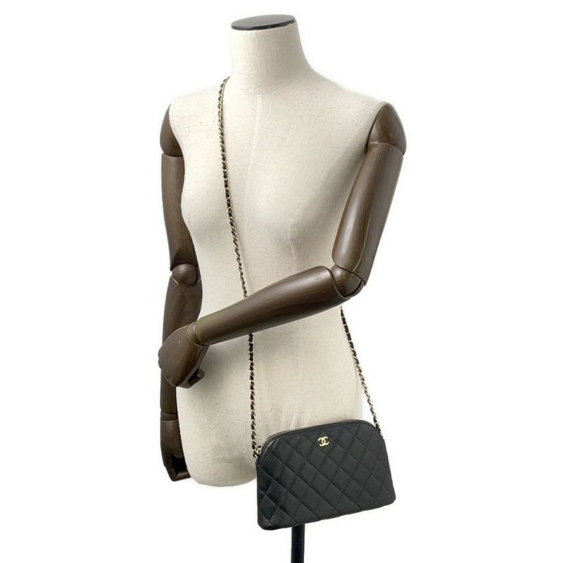 シャネル チェーンショルダーバッグ クラシック マトラッセ キャビアスキン AP4016 CHANEL 黒