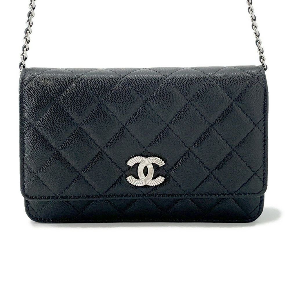 シャネル チェーンウォレット マトラッセ ココマーク キャビアスキン AP4326 CHANEL 財布 黒