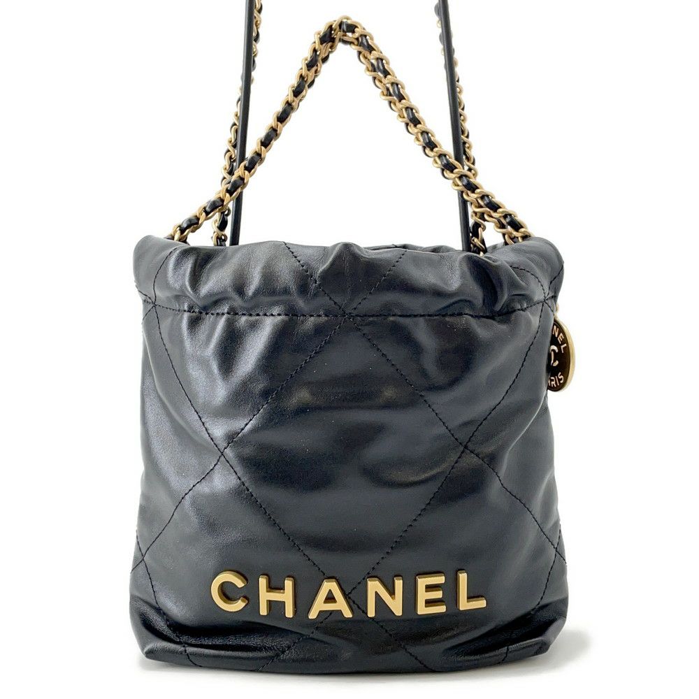 シャネル ハンドバッグ CHANEL 22 ミニ ココマーク シャイニーカーフレザー AS3980 CHANEL 2way 黒