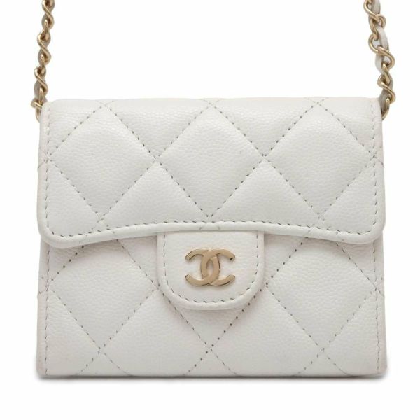 シャネル チェーンウォレット マトラッセ ココマーク ミニ キャビアスキン AP0238 CHANEL 財布 白