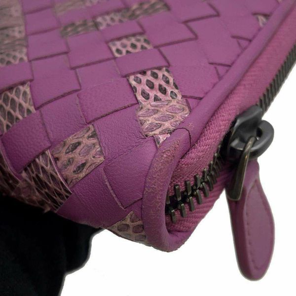 ボッテガヴェネタ 長財布 イントレチャート ラウンドジップ レザー パイソン BOTTEGA VENETA 財布