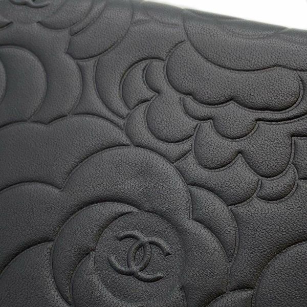 シャネル チェーンウォレット ココマーク カメリア ラムスキン A47421 CHANEL 財布 チェーンバッグ 黒