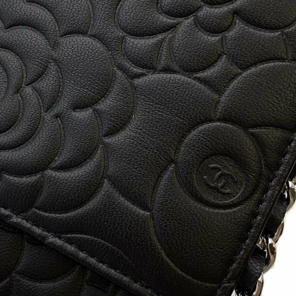 シャネル チェーンウォレット ココマーク カメリア ラムスキン A47421 CHANEL 財布 チェーンバッグ 黒