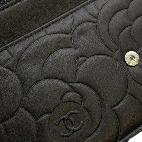 シャネル チェーンウォレット ココマーク カメリア ラムスキン A47421 CHANEL 財布 チェーンバッグ 黒