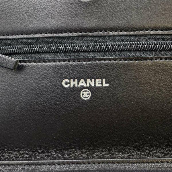 シャネル チェーンウォレット ココマーク カメリア ラムスキン A47421 CHANEL 財布 チェーンバッグ 黒