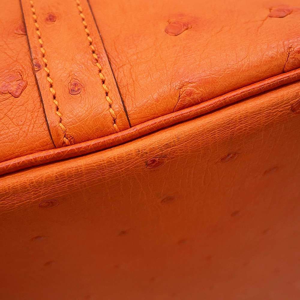 エルメス ハンドバッグ ピコタンロックMM タンジェリン/シルバー金具 オーストリッチ X刻印