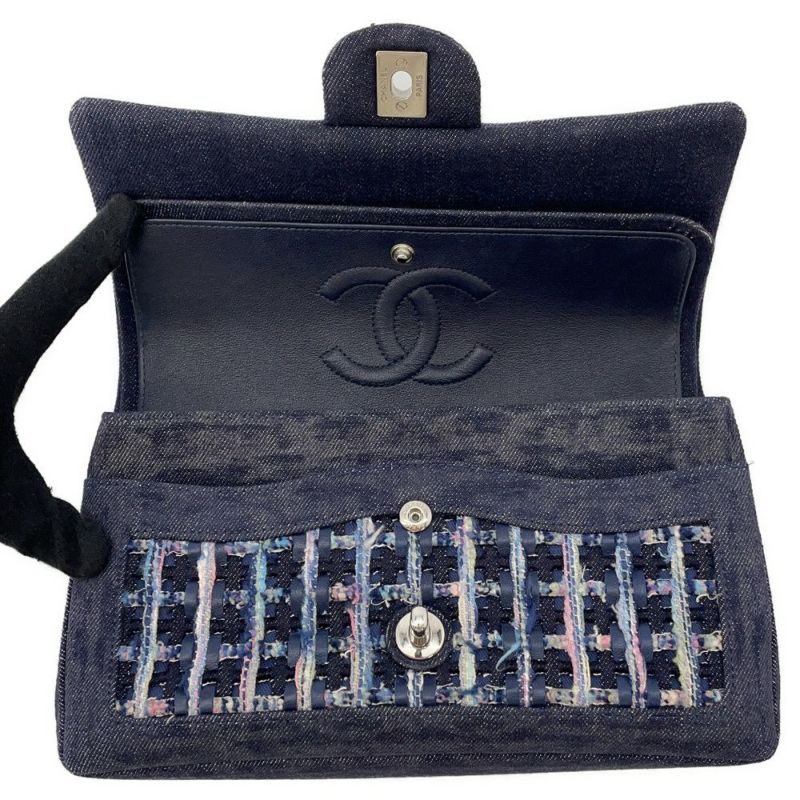 シャネル チェーンショルダーバッグ ココマーク ダブルチェーン デニム ツイード A01112 CHANEL