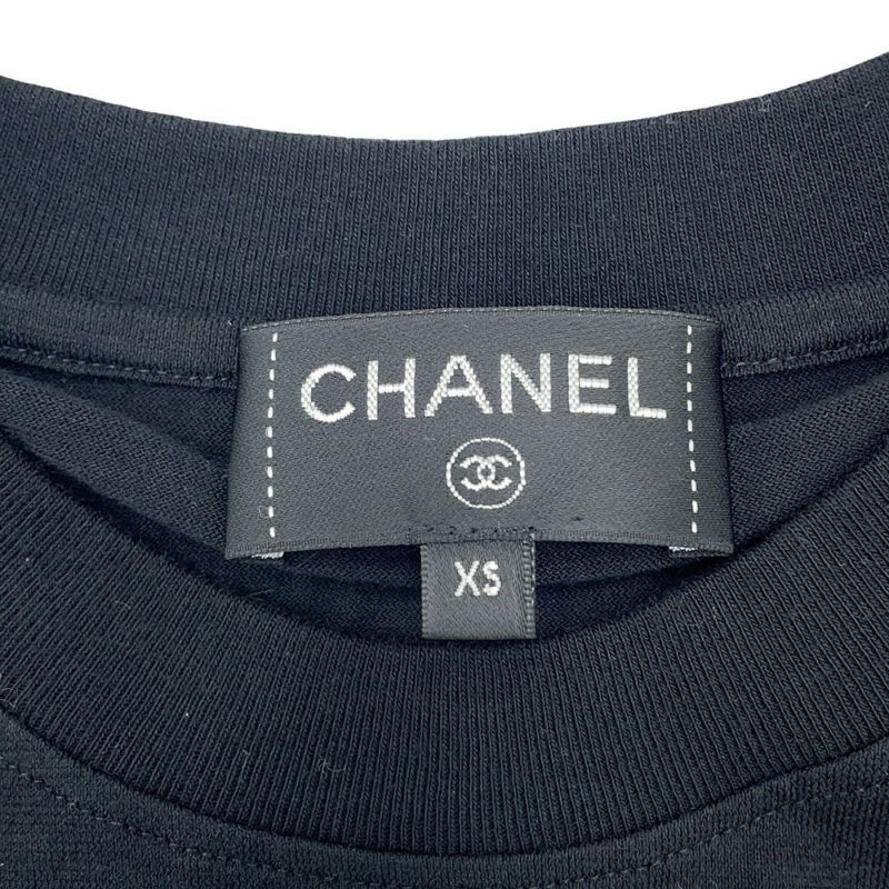 シャネル 長袖カットソー カメリア ロゴ コットン スパンコール レディースサイズXS P63300 CHANEL アパレル 黒