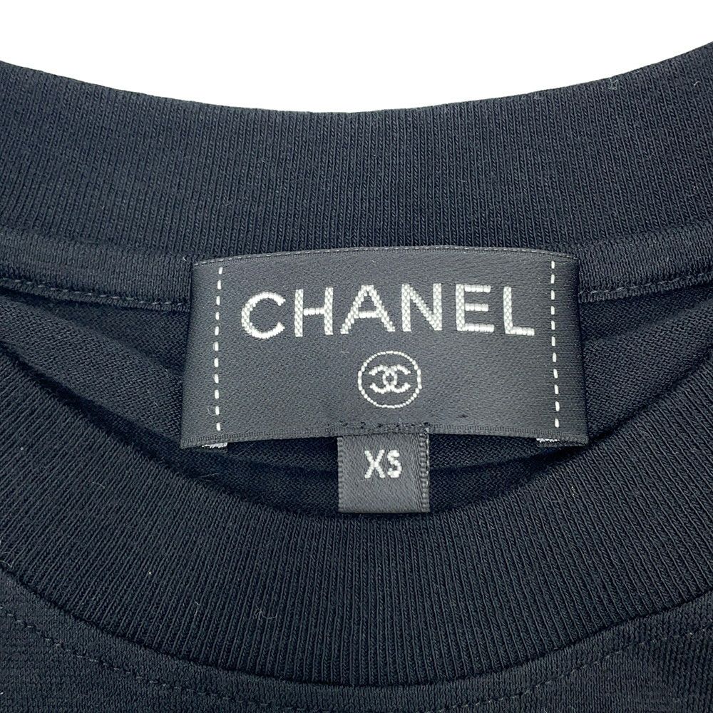 シャネル 長袖カットソー カメリア ロゴ コットン スパンコール レディースサイズXS P63300 CHANEL アパレル 黒
