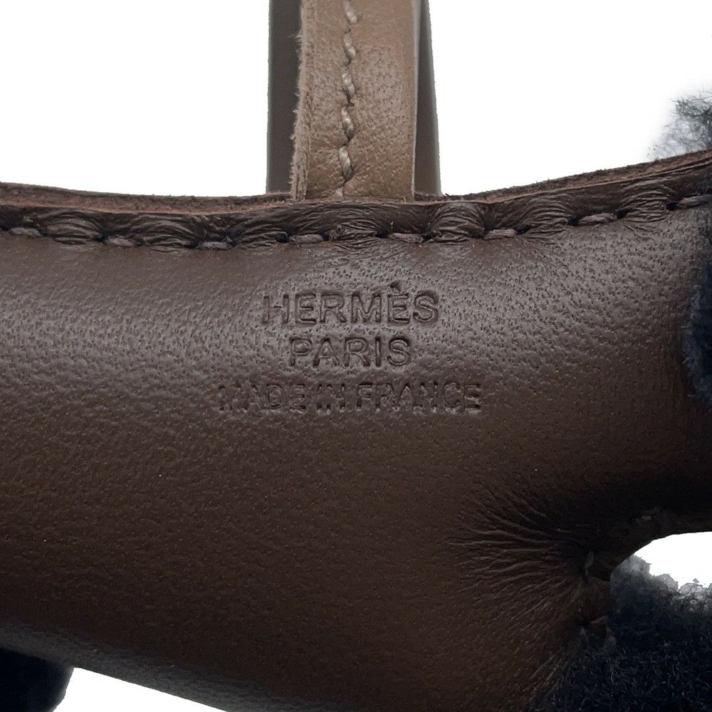 エルメス バッグチャーム バディ ショコラ/ブラック/エトゥープ ラムスキン/ムートン W刻印