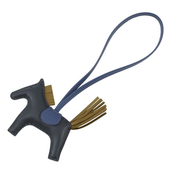 エルメス バッグチャーム ロデオ PM ブルーニュイ/ブルータイ/クラフト ラムスキン W刻印 HERMES チャーム