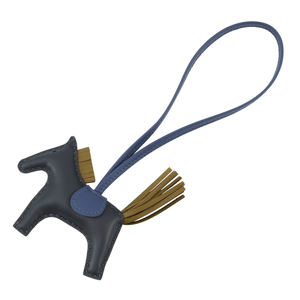エルメス バッグチャーム ロデオ PM ブルーニュイ/ブルータイ/クラフト ラムスキン W刻印 HERMES チャーム