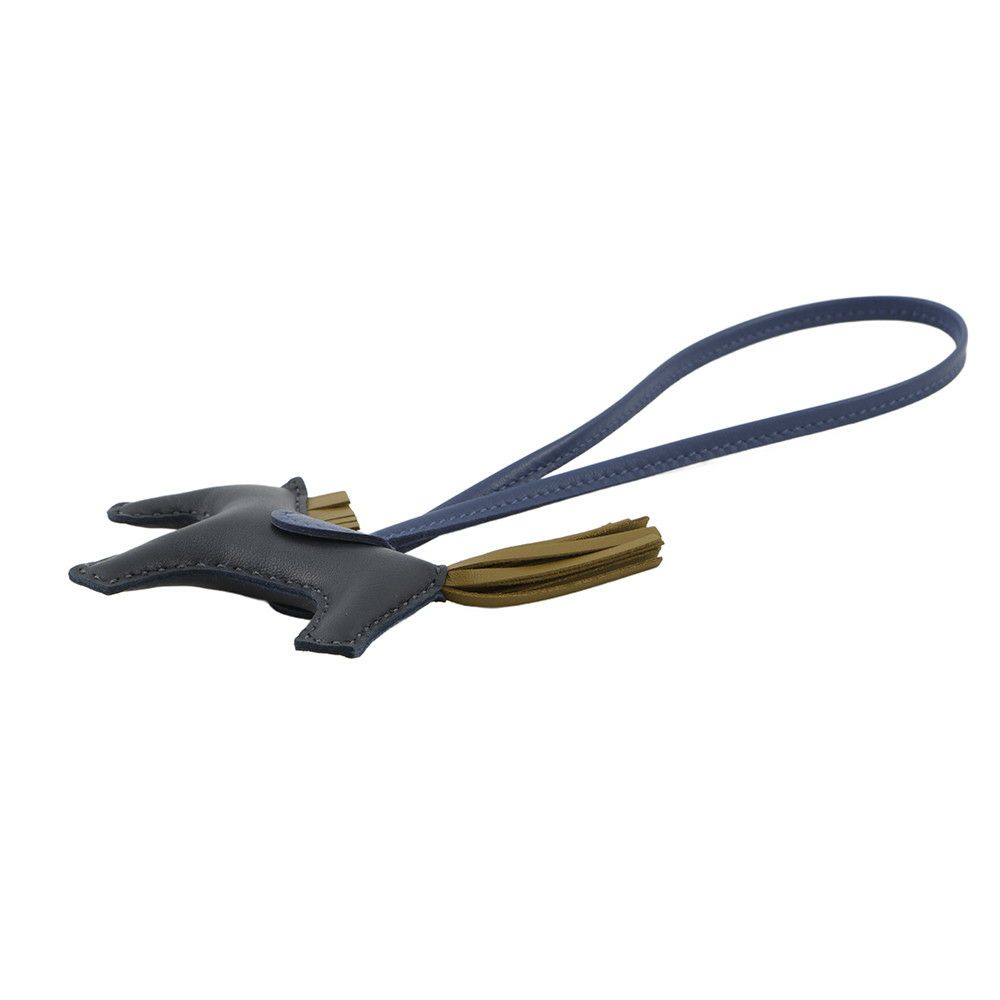 エルメス バッグチャーム ロデオ PM ブルーニュイ/ブルータイ/クラフト ラムスキン W刻印 HERMES チャーム