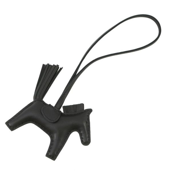 エルメス バッグチャーム ロデオ PM ブラック ラムスキン W刻印 HERMES チャーム ソーブラック