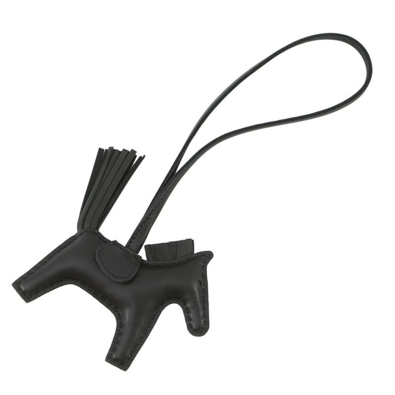 エルメス バッグチャーム ロデオ PM ブラック ラムスキン W刻印 HERMES チャーム ソーブラック