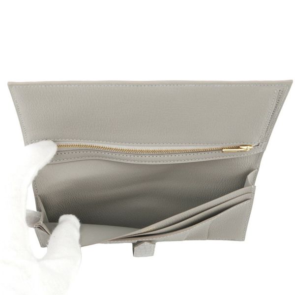エルメス 長財布 ベアンスフレ パールグレー/ゴールド金具 アリゲーターマット B刻印 HERMES 財布
