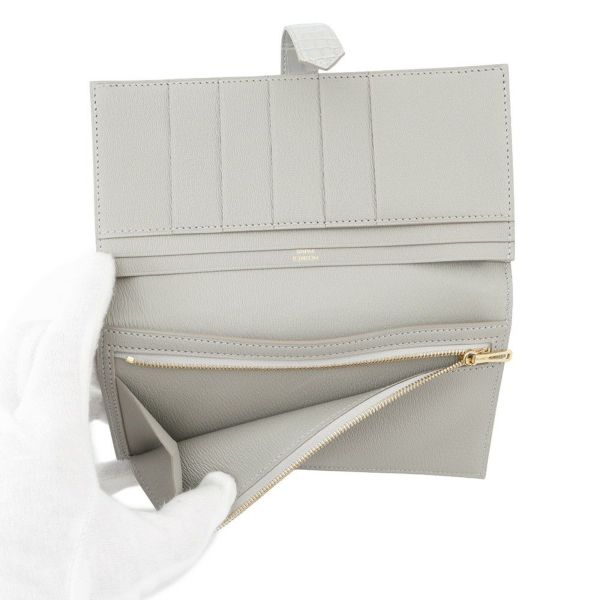 エルメス 長財布 ベアンスフレ パールグレー/ゴールド金具 アリゲーターマット B刻印 HERMES 財布