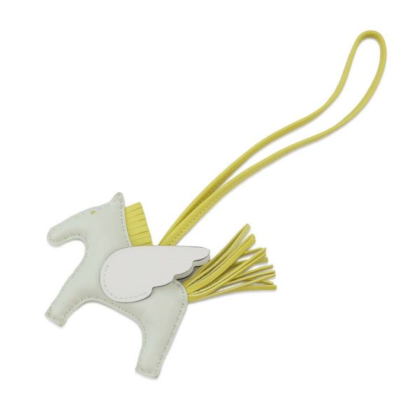 エルメス バッグチャーム ロデオPM ヴェールフィズ/ライム/ニューホワイト ラムスキン B刻印 HERMES チャーム オーナメント