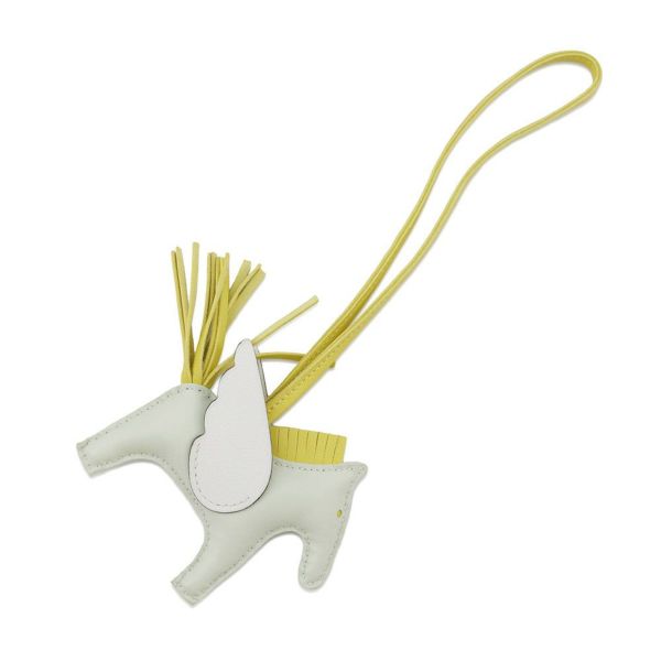 エルメス バッグチャーム ロデオPM ヴェールフィズ/ライム/ニューホワイト ラムスキン B刻印 HERMES チャーム オーナメント