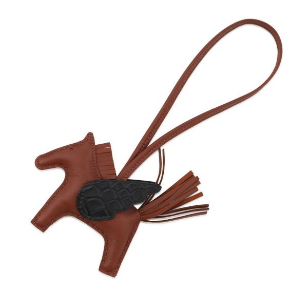 エルメス バッグチャーム ロデオPM ペガサス タッチ シエンヌ/ブラック ラムスキン/アリゲータマット HERMES チャーム オーナメント