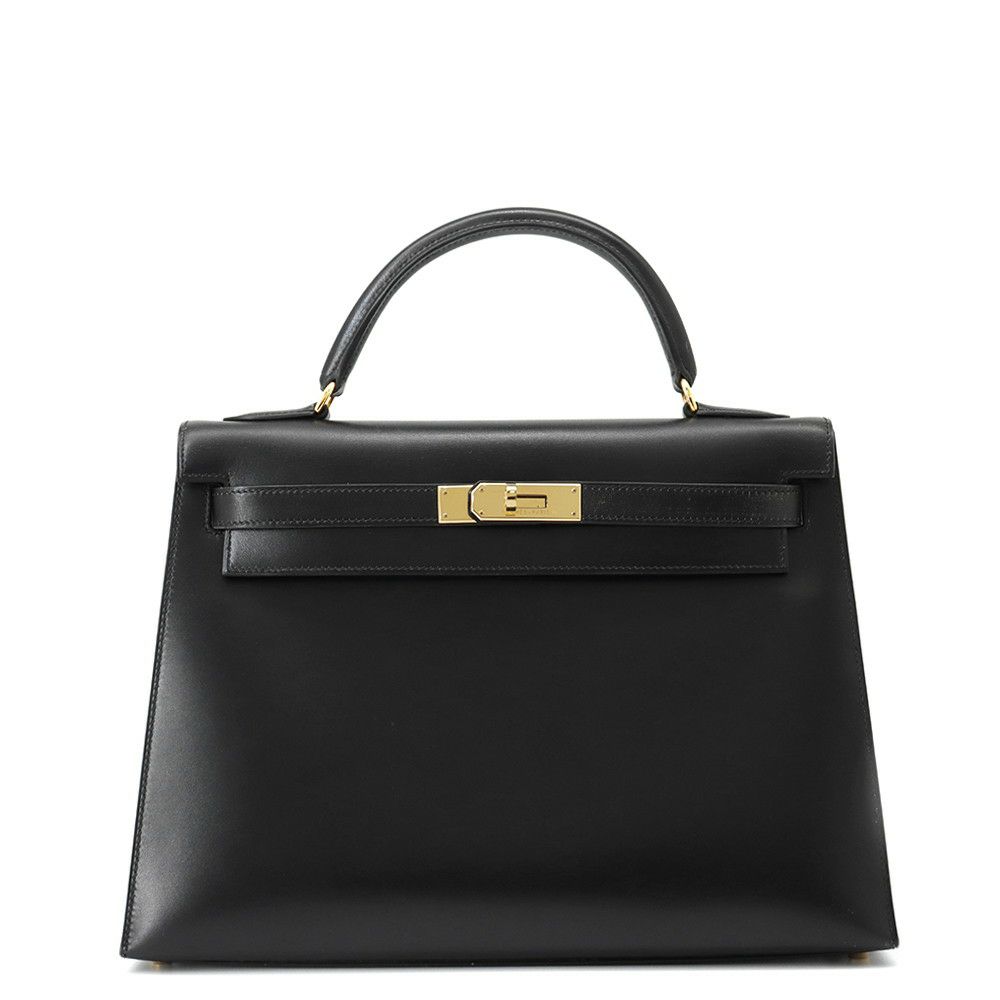 エルメス ハンドバッグ ケリー32 外縫い ブラック/ゴールド金具 ボックスカーフ □C刻印 HERMES Kelly 2wayバッグ 黒
