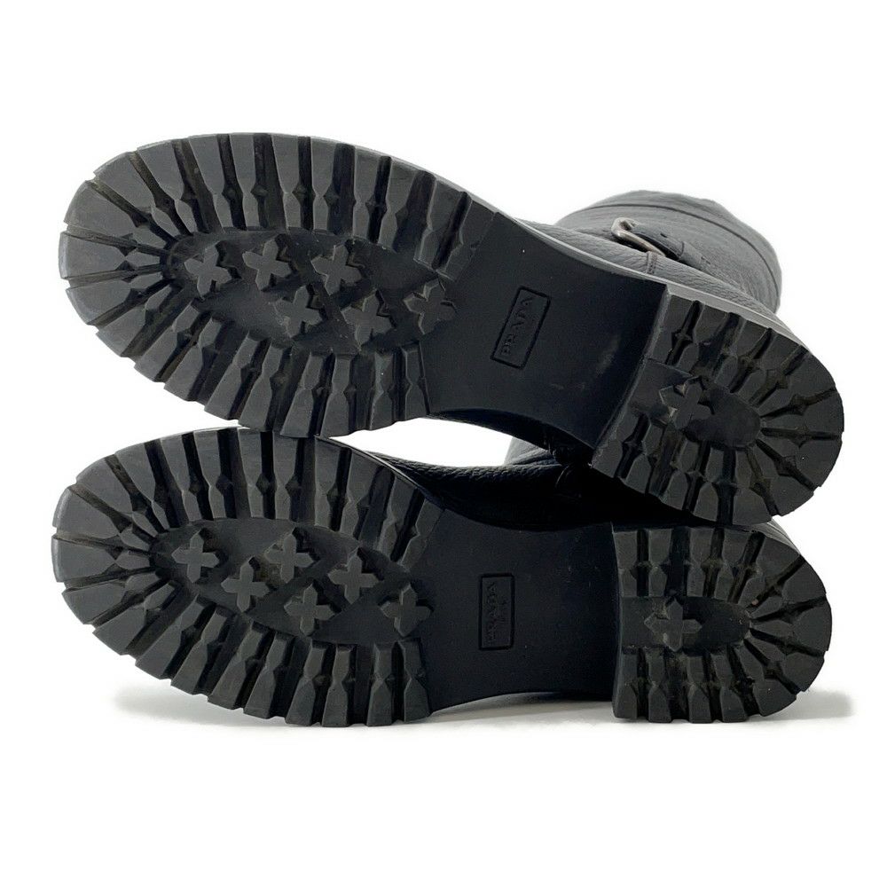 プラダ ブーツ レザー ロゴ レディースサイズ37 1/2 PRADA 靴 ロングブーツ 黒