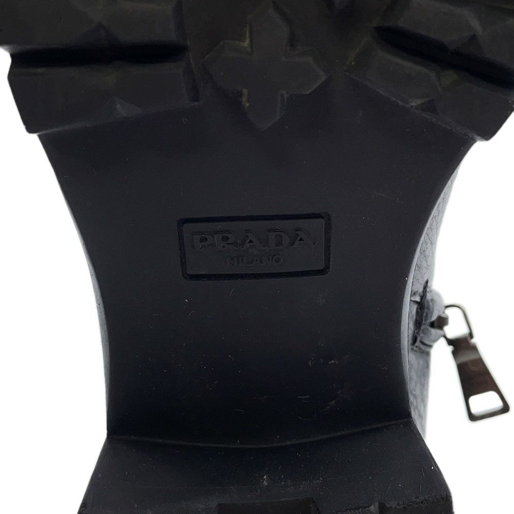 プラダ ブーツ レザー ロゴ レディースサイズ37 1/2 PRADA 靴 ロングブーツ 黒