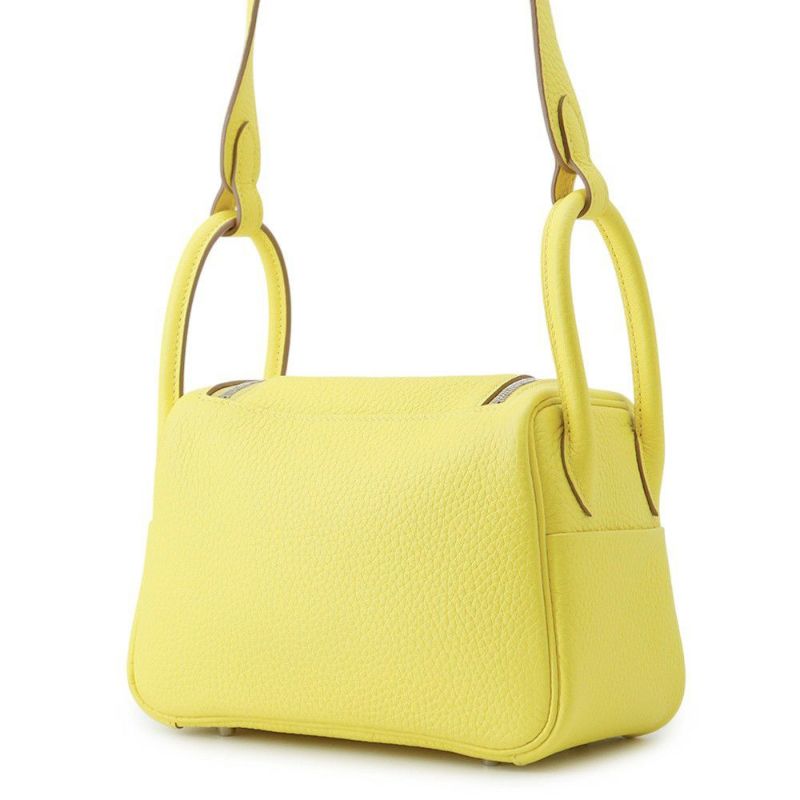 エルメス ハンドバッグ リンディ ミニ ライム/シルバー金具 トリヨンクレマンス U刻印 HERMES バッグ 2wayショルダーバッグ