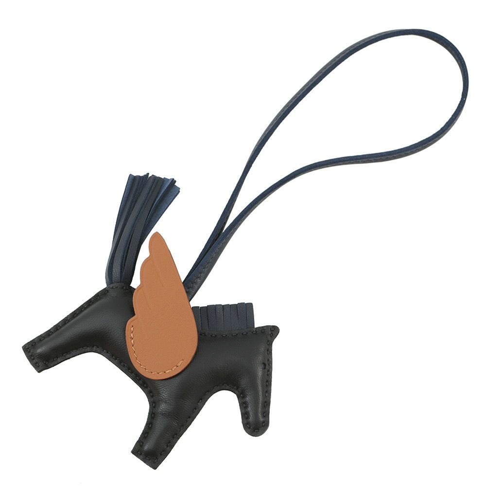 エルメス バッグチャーム ロデオPM ペガサス ブラック/ブルーニュイ/ゴールド ラムスキン W刻印 HERMES チャーム