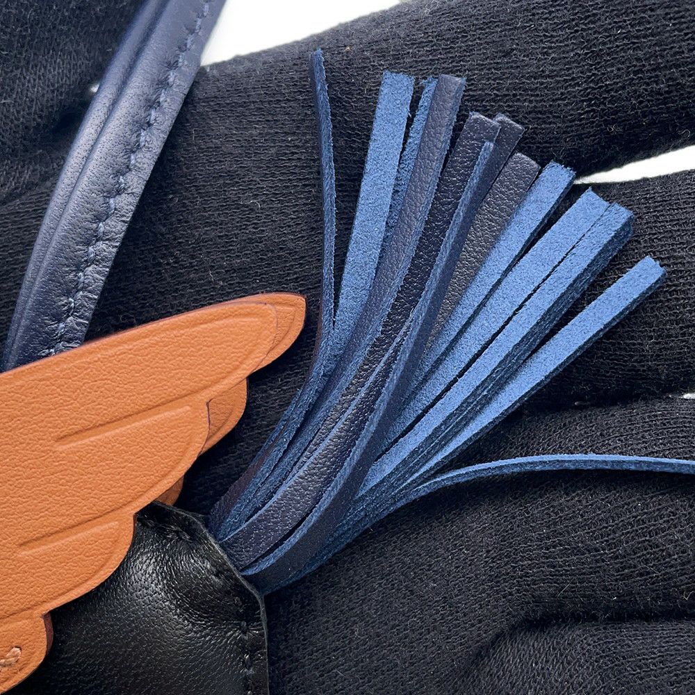 エルメス バッグチャーム ロデオPM ペガサス ブラック/ブルーニュイ/ゴールド ラムスキン W刻印 HERMES チャーム