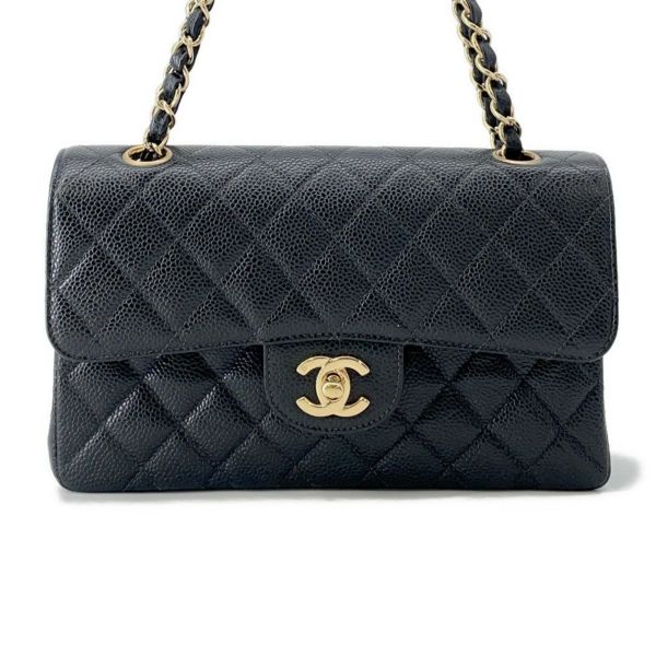 シャネル チェーンショルダーバッグ マトラッセ23 ココマーク ダブルチェーン キャビアスキン A01113 CHANEL 黒